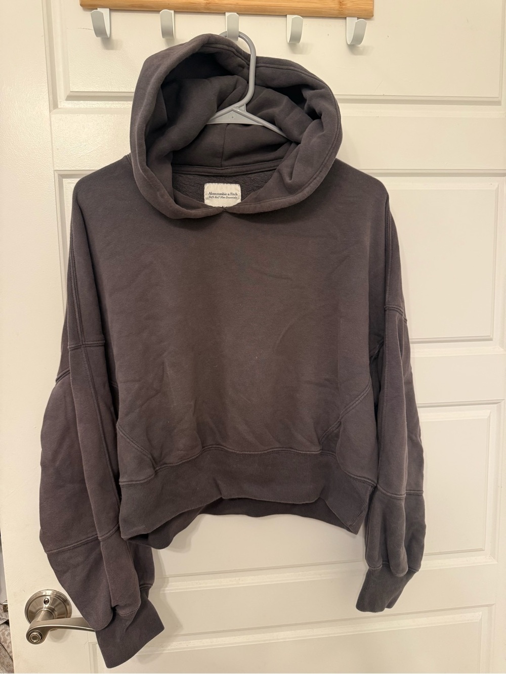 Abercrombie & Fitch Washed Charcoal Hoodie - Dark Gray Cropped Pullover